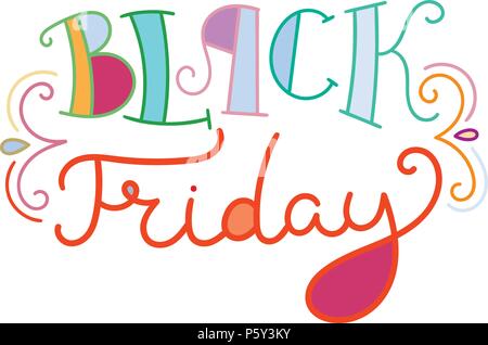 Venerdì nero. Scritte colorate frase isolato su sfondo bianco. Elemento di design per la stampa, t-shirt, poster, scheda, banner. Illustrazione Vettoriale Illustrazione Vettoriale