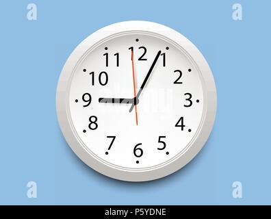 Realismo classico bianco round parete icona orologio isolato su sfondo blu Illustrazione Vettoriale
