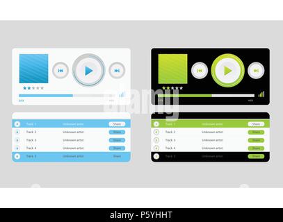 Set di UX audio e video player templates Illustrazione Vettoriale