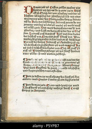 N/A. Im Ereignisnotizen Straßburger Kistler-Druck der Schwäbischen Chronik, aus Lirer, Thomas: Schwäbische Chronik, Straßburg [ca. 1499], ab Seite 262v . 1499. Sconosciuto 521 Ereignisnotizen Schwaebische Chronik Seite 262v Foto Stock