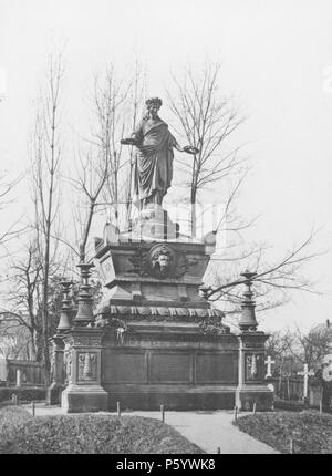 N/A. Stoccarda, Fangelsbachfriedhof, Kriegerdenkmal für 124 Gefallene des Kriegs Deutsch-Französischen 1870/1871, Architektur von Adolf Gnauth, Germania-Statue von Ernst Rau, Löwenkopfmaske von Friedrich Specht, 1874, im Zweiten Weltkrieg zerstört (), durch ein "Mahnmal" ersetzt, die Originale oder Nachbildungen () von sieben der ursprünglichen Gedenkplaketten von den Seitenwänden des Piedestals wurden auf Liegesteinen vor dem Mahnmal angebracht. 1889. Sconosciuto Fangelsbachfriedhof 548, 004 Foto Stock