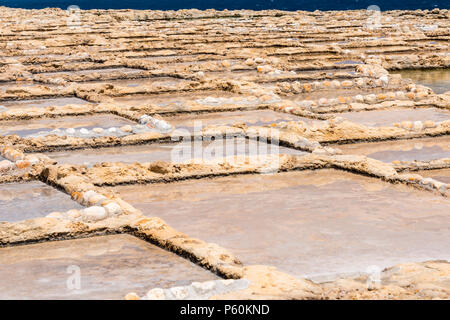 Antiche Saline per la estrazione del sale marino da acqua di mare, Marsalforn, Gozo, Malta Foto Stock