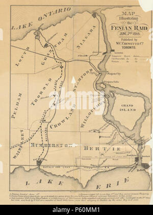 N/A. Inglese: una mappa che illustra il canadese e il Fenian movimenti durante il Niagara raid su Giugno 2, 1866 in Ontario. . Il W.C. Chewett & Co., Toronto 552 Fenian Raid del 1866 Foto Stock