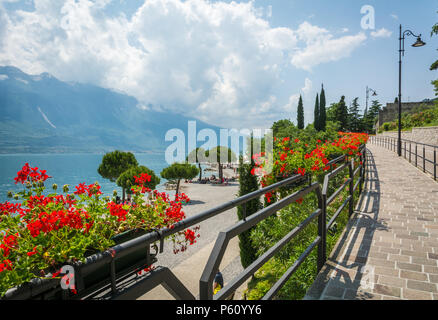 Vista del lago di Garda, dal Limone sul Garda, Brescia, Italia Foto Stock