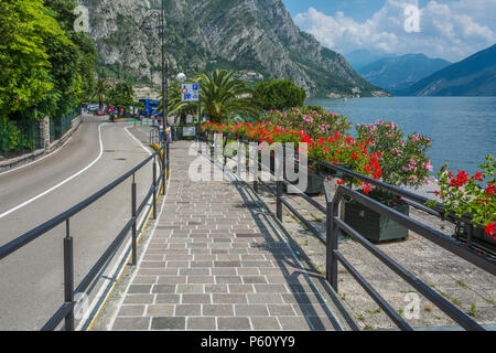 Vista del lago di Garda, dal Limone sul Garda, Brescia, Italia Foto Stock