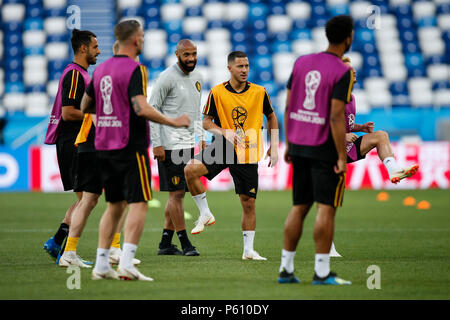 Kaliningrad, Russia, 27 giugno 2018. Pericolo di Eden del Belgio durante un Belgio una sessione di training, prima della loro 2018 Coppa del Mondo FIFA Gruppo G partita contro l'Inghilterra, a Kaliningrad Stadium il 27 giugno 2018 nella regione di Kaliningrad, Russia. (Foto di Daniel Chesterton/phcimages.com) Credit: Immagini di PHC/Alamy Live News Foto Stock