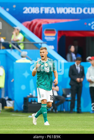 Kazan, Russia. 27 GIU, 2018. Germania - Corea del Sud, calcio, Kazan, 27 giugno 2018 Joshua KIMMICH, DFB 18 emozioni, sentimenti, reazione ira furiosa, urlare, rage, azione aggressiva, aggressione, Germania - Corea Repubblica 0-2 della Coppa del Mondo FIFA 2018 in Russia, Gruppo F, stagione 2018/2019, 27 giugno 2018 Stadium K a z a n - a r e n un a Kazan, Russia. © Peter Schatz / Alamy Live News Foto Stock