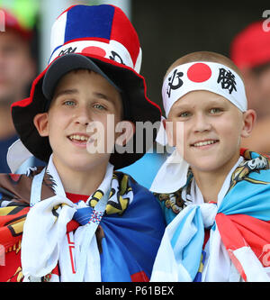 Volgograd, Russia. Il 28 giugno, 2018. Le ventole sono visto prima del 2018 della Coppa del Mondo FIFA Group H match tra il Giappone e la Polonia a Volgograd, Russia, 28 giugno 2018. Credito: Yang Lei/Xinhua/Alamy Live News Foto Stock