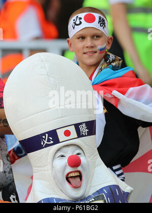 Volgograd, Russia. Il 28 giugno, 2018. Le ventole sono visto prima del 2018 della Coppa del Mondo FIFA Group H match tra il Giappone e la Polonia a Volgograd, Russia, 28 giugno 2018. Credito: Yang Lei/Xinhua/Alamy Live News Foto Stock