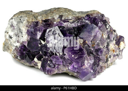 Fluorite dalla Berbes, Spagna isolati su sfondo bianco Foto Stock