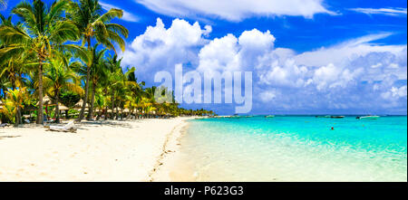 Bella spiaggia dell'isola di Mauritius. Foto Stock