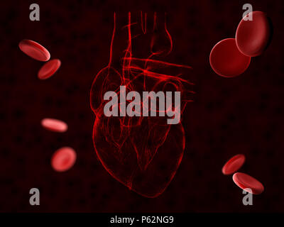 Isolato x-ray red cuore umano 3d immagine su sfondo nero Foto Stock