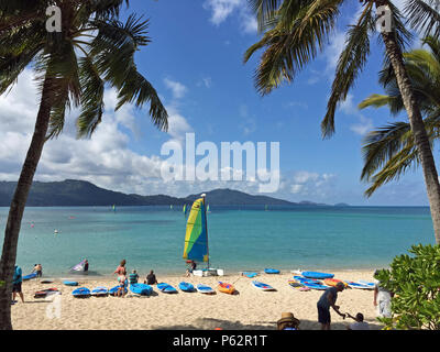 Spiaggia vista sull'Isola di Hamilton Foto Stock