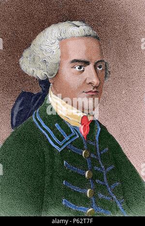 John Hancock (1737-1793). Era un mercante, statista e patriota di spicco della Rivoluzione Americana. Ha servito come Presidente del Secondo Congresso continentale ed era il primo e il terzo governatore del Commonwealth of Massachusetts. Incisione di Copley. La Amercian rivoluzione. Colorati. Foto Stock