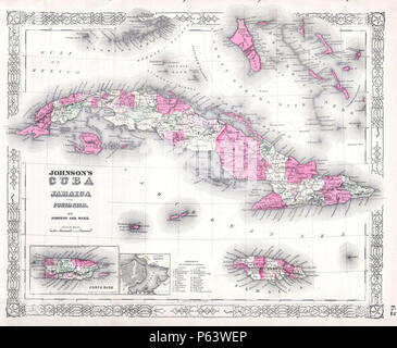 1864 Johnson Mappa di Cuba, Giamaica, Bahamas ^ Puerto Rico - Geographicus - Cuba-j-1864. Foto Stock