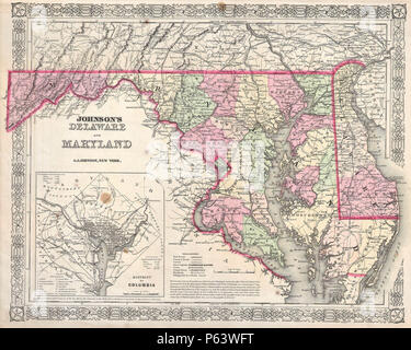 1864 Johnson Mappa del Maryland e Delaware - Geographicus - DEMD-J-64. Foto Stock