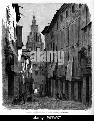 1864-03-20, El Museo universale, Vista de la Torre de la Catedral de Toledo, tomada desde la calle ancha, Ruiz. Foto Stock