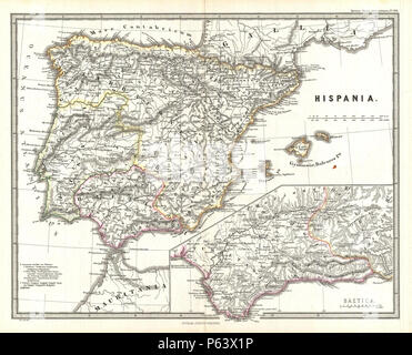 1865 Spruner Mappa della Spagna e del Portogallo - Geographicus - Hispania-spruner-1865. Foto Stock