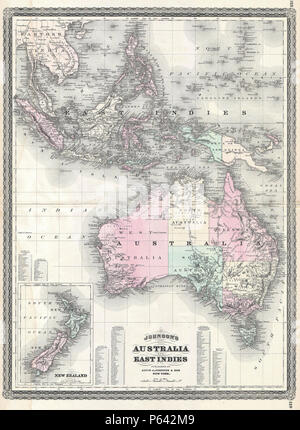 1870 Johnson Mappa di Australia, le Indie orientali e sud-est asiatico - Geographicus - Australia-johnson-1870. Foto Stock