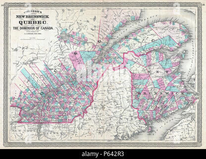 1870 Johnson Mappa di Québec, Canada - Geographicus - Quebec-johnson-1870. Foto Stock