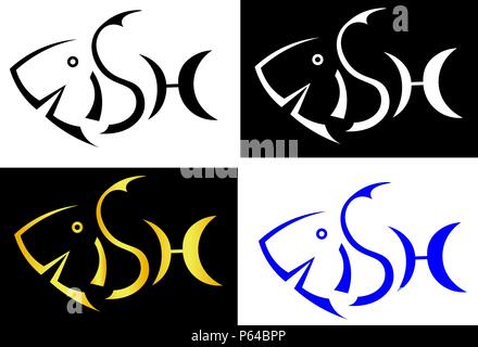 Lo spazio negativo nell'iscrizione pesce pesce logo minimalista Illustrazione Vettoriale