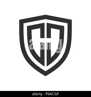 Shield Descrizione di base iniziale di H simbolo vettore Logo grafico del modello di progettazione Illustrazione Vettoriale