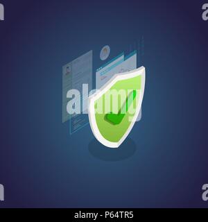 Protezione dei dati personali banner isometrica Illustrazione Vettoriale