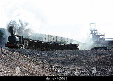 Pennyvenie miniera sul waterside colliery sistema in Ayrshire con West Area Ayr No.21, un Andrew Barclay 0-4-0ST del 1949, voce un rastrello di BOD in legno Foto Stock