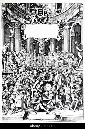 Le piastre da la personificazione del De humani corporis fabrica di Andreas Vesalius, (1514-1564) inizio progetto per la pagina del titolo della prima edizione del 'De Humani Corporis Fabrica' 1543. Foto Stock