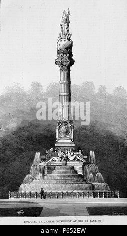 Incisione di una proposta monumento trionfale a Rio de Janeiro in Brasile. Datata 1870 Foto Stock