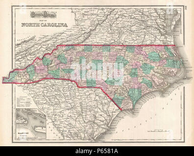 1874 Mappa dei grigi della Carolina del Nord - Geographicus - NorthCarolina-grigio-1874. Foto Stock