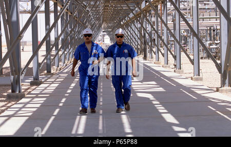 Lavoratore presso una raffineria di Gas nel deserto occidentale, Egitto Foto Stock