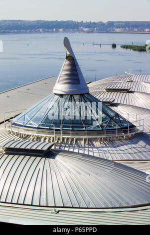 Welsh Assembly Government building, Wales, Regno Unito. Il complesso edificio in Cardiff Bay costruito con un approccio olistico ha ricevuto il Building Research Foto Stock