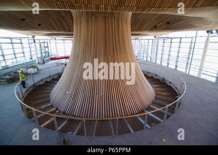 Welsh Assembly Government building, Wales, Regno Unito. Il complesso edificio in Cardiff Bay costruito con un approccio olistico ha ricevuto il Building Research Foto Stock