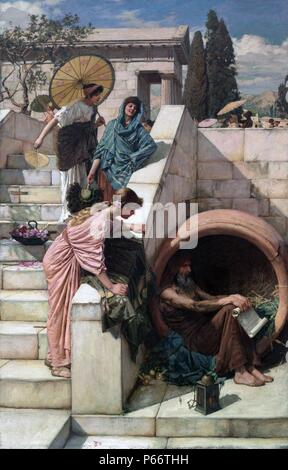 John William Waterhouse - Diogenes (1882). John William Waterhouse (nati tra gennaio e aprile 1849; morì il 10 febbraio 1917) è stato un pittore inglese noto per la lavorazione in stile Pre-Raphaelite. Diogene di Sinope era un filosofo greco e uno dei fondatori della filosofia cinico. Morì a Corinto nel 323 A.C. Foto Stock