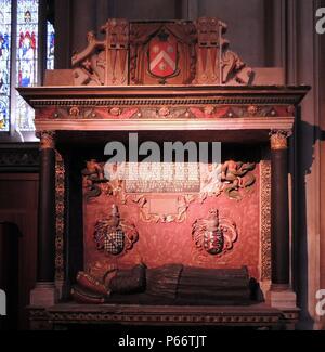 Cattedrale di Bristol in Inghilterra: Tomba di Dame Joan (1603) & Sir John Young da Samuele Baldwin. Foto Stock