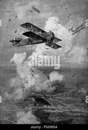 Aerei francesi (breguet Lancant), la caduta di bombe sulle posizioni dei Tedeschi durante la seconda guerra mondiale. 1916 Foto Stock