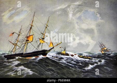 Currier & Ives illustrazione del XIX secolo. Il Relitto della nave a vapore di 'San-Francisco' Foto Stock