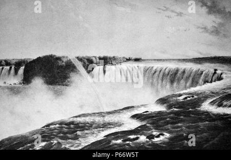 Currier & Ives illustrazione del XIX secolo. Le Cascate del Niagara off, dal Canada lato. Foto Stock