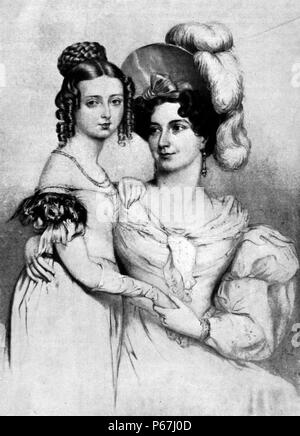 Ritratto datato 1834 della regina Vittoria di Gran Bretagna e sua madre la Principessa Victoria di Sassonia Coburgo - Gotha-Saalfeld Foto Stock