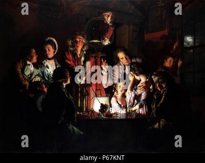 Pittura intitolata 'Un esperimento su un uccello nella pompa dell'aria". Dipinto da Joseph Wright di Derby (1734-1797) inglese verticale e orizzontale pittore. Datata 1768 Foto Stock