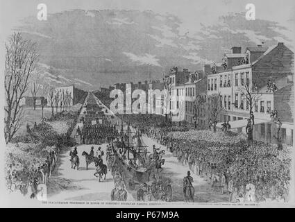 L'inaugurazione processione in onore del Presidente Buchanan passando attraverso l' Buchanan (1791 - 1868) era il quindicesimo Presidente degli Stati Uniti, che serve immediatamente prima della guerra civile americana. Egli è, finora, l'unico presidente dalla Pennsylvania e l'unico presidente di rimanere una formazione bachelor. Foto Stock