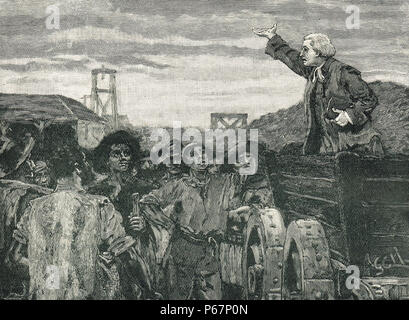 Rowland Hill, la predicazione di colliers, Kingswood, Bristol, Inghilterra, circa 1772 Foto Stock