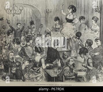 Incisione di un café chantant a Chalons, cantando La Marseillaise. Datata 1870 Foto Stock