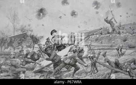 Prossimità combattimenti tra nd tedesco forze britanniche nelle trincee durante la Prima Guerra Mondiale 1915 Foto Stock