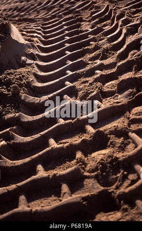Tracce di pneumatici di heavy duty impianto nel terreno soffice. Foto Stock