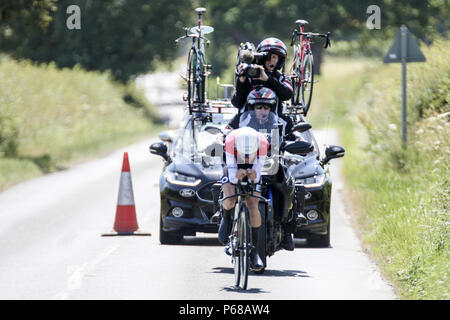 Northumberland, Regno Unito. Il 28 giugno, 2018. Thomas Pidcock del Team Wiggins prende il bronzo della U23 Mens gara Credito: Dan Cooke Credito: Dan Cooke/Alamy Live News Foto Stock