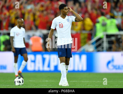 Kaliningrad, Russia. Il 28 giugno, 2018. Coppa del Mondo di Calcio, gruppo G, Inghilterra vs Belgio a Kaliningrad Stadium. Dell'Inghilterra Rashford Marcus. Credito: Marius Becker/dpa/Alamy Live News Foto Stock