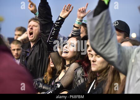 Panensky Tynec, Repubblica Ceca. Il 28 giugno, 2018. Il Aerodrome Festival inizia in Panensky Tynec, Repubblica Ceca, giovedì 28 giugno, 2018. Credito: Ondrej Hajek/CTK foto/Alamy Live News Foto Stock