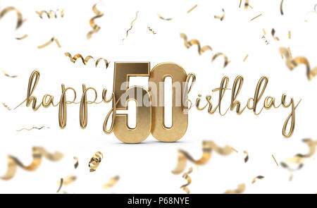 Felice cinquantesimo compleanno oro sullo sfondo di saluto. Il rendering 3D Foto Stock